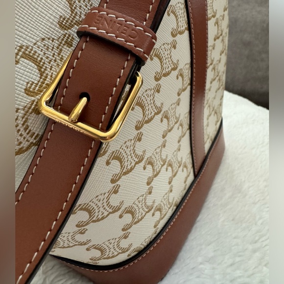 Celine Small Bucket White Canvas Tan Leather - Picture 2 of 7